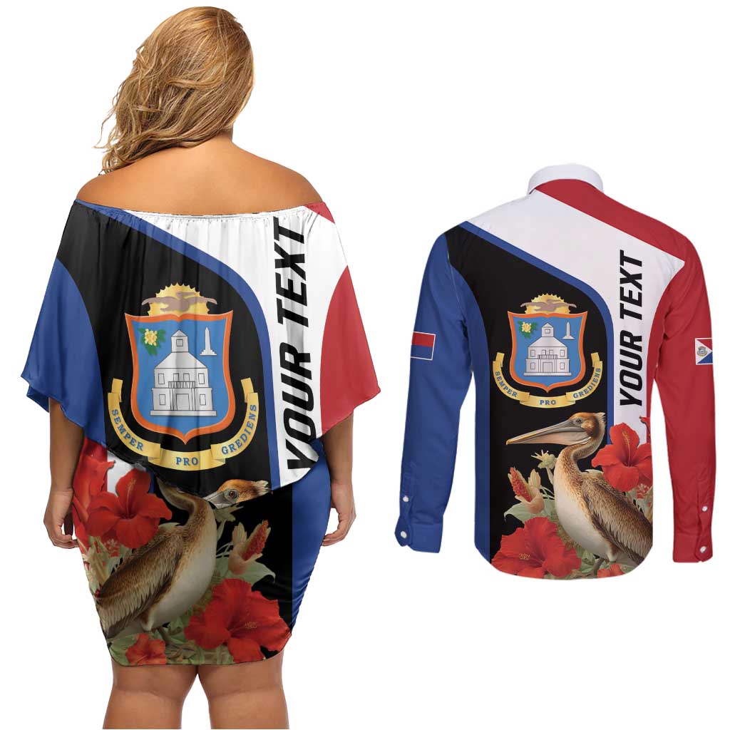 Caribbean Sint Eustatius Personalized Couples Matching Off Shoulder Short Dress and Long Sleeve Button Shirt Statia Superba et confidens - Wonder Print Shop