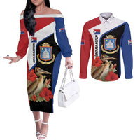Caribbean Sint Eustatius Personalized Couples Matching Off The Shoulder Long Sleeve Dress and Long Sleeve Button Shirt Statia Superba et confidens - Wonder Print Shop