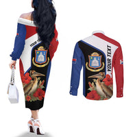 Caribbean Sint Eustatius Personalized Couples Matching Off The Shoulder Long Sleeve Dress and Long Sleeve Button Shirt Statia Superba et confidens - Wonder Print Shop