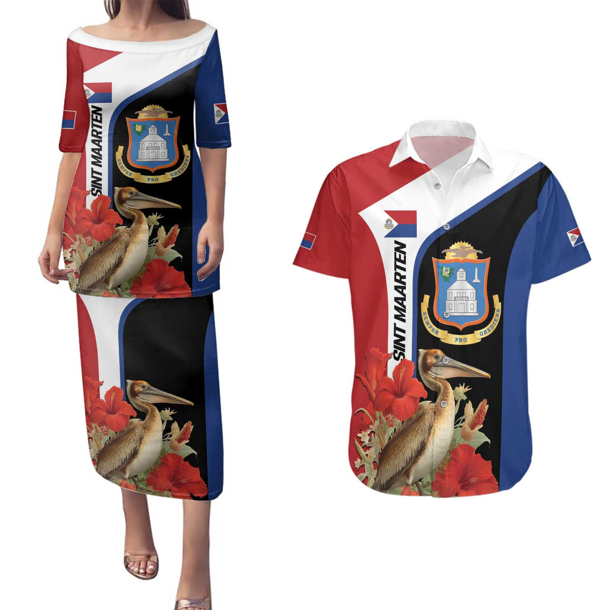 Caribbean Sint Eustatius Personalized Couples Matching Puletasi and Hawaiian Shirt Statia Superba et confidens - Wonder Print Shop