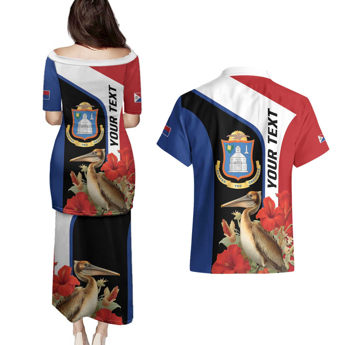 Caribbean Sint Eustatius Personalized Couples Matching Puletasi and Hawaiian Shirt Statia Superba et confidens - Wonder Print Shop