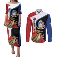 Caribbean Sint Eustatius Personalized Couples Matching Puletasi and Long Sleeve Button Shirt Statia Superba et confidens - Wonder Print Shop