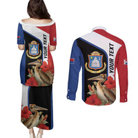 Caribbean Sint Eustatius Personalized Couples Matching Puletasi and Long Sleeve Button Shirt Statia Superba et confidens - Wonder Print Shop