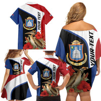 Caribbean Sint Eustatius Personalized Family Matching Off Shoulder Short Dress and Hawaiian Shirt Statia Superba et confidens - Wonder Print Shop