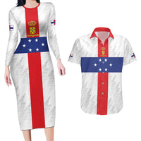 Personalized Nederlandse Antillen 1959-1986 Couples Matching Long Sleeve Bodycon Dress and Hawaiian Shirt Simple Flag Style - Wonder Print Shop