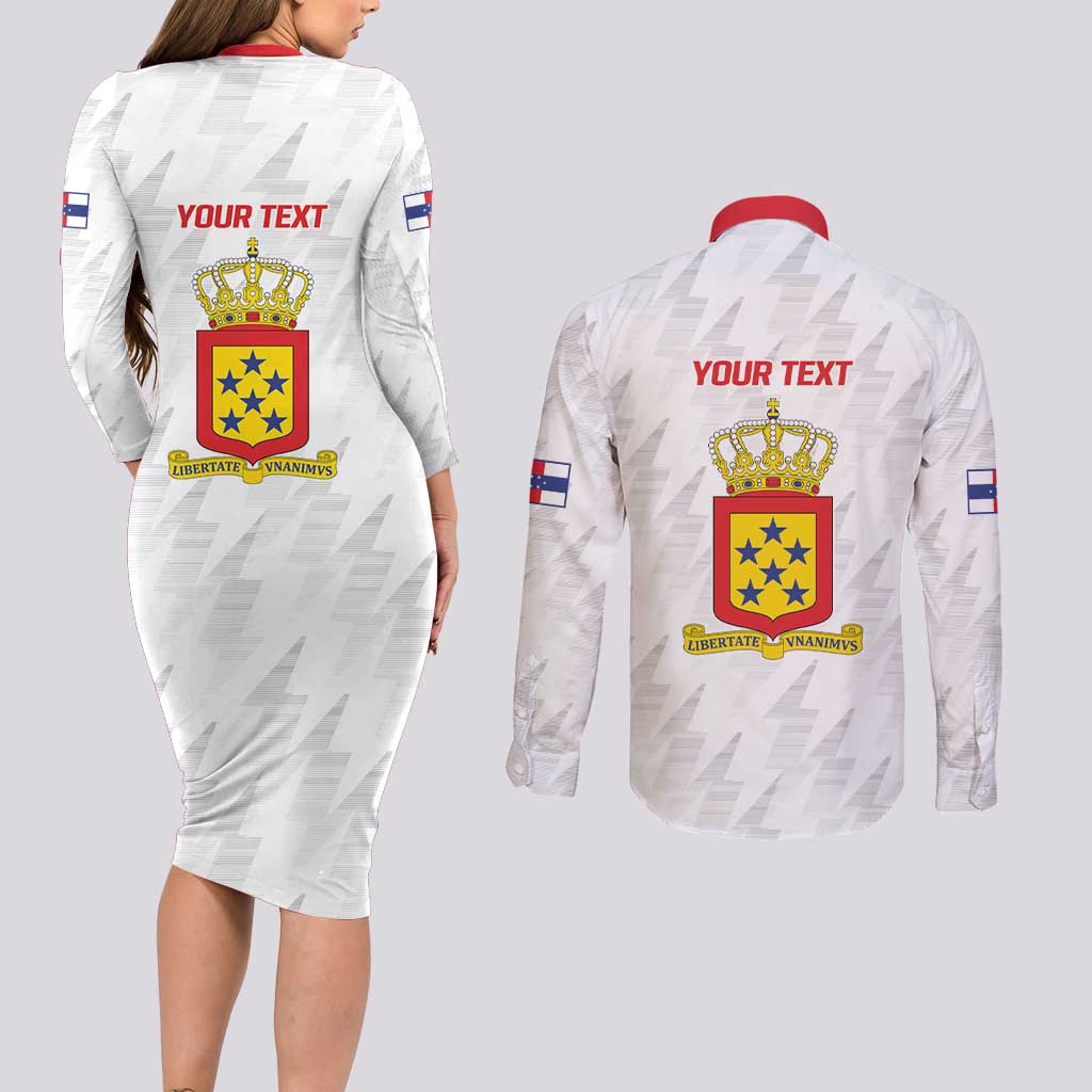 Personalized Nederlandse Antillen 1959-1986 Couples Matching Long Sleeve Bodycon Dress and Long Sleeve Button Shirt Simple Flag Style - Wonder Print Shop