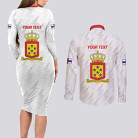 Personalized Nederlandse Antillen 1959-1986 Couples Matching Long Sleeve Bodycon Dress and Long Sleeve Button Shirt Simple Flag Style - Wonder Print Shop