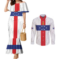 Personalized Nederlandse Antillen 1959-1986 Couples Matching Mermaid Dress and Long Sleeve Button Shirt Simple Flag Style - Wonder Print Shop