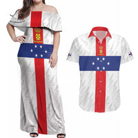 Personalized Nederlandse Antillen 1959-1986 Couples Matching Off Shoulder Maxi Dress and Hawaiian Shirt Simple Flag Style - Wonder Print Shop