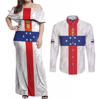 Personalized Nederlandse Antillen 1959-1986 Couples Matching Off Shoulder Maxi Dress and Long Sleeve Button Shirt Simple Flag Style - Wonder Print Shop