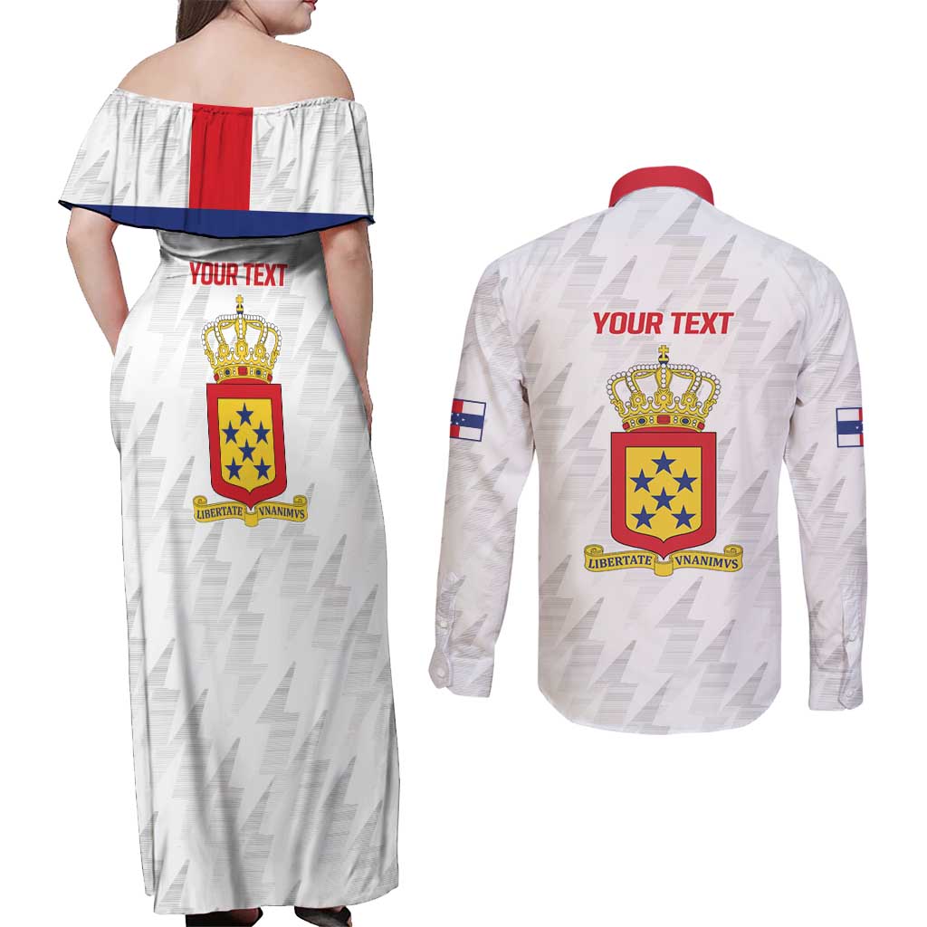 Personalized Nederlandse Antillen 1959-1986 Couples Matching Off Shoulder Maxi Dress and Long Sleeve Button Shirt Simple Flag Style - Wonder Print Shop