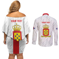 Personalized Nederlandse Antillen 1959-1986 Couples Matching Off Shoulder Short Dress and Long Sleeve Button Shirt Simple Flag Style - Wonder Print Shop