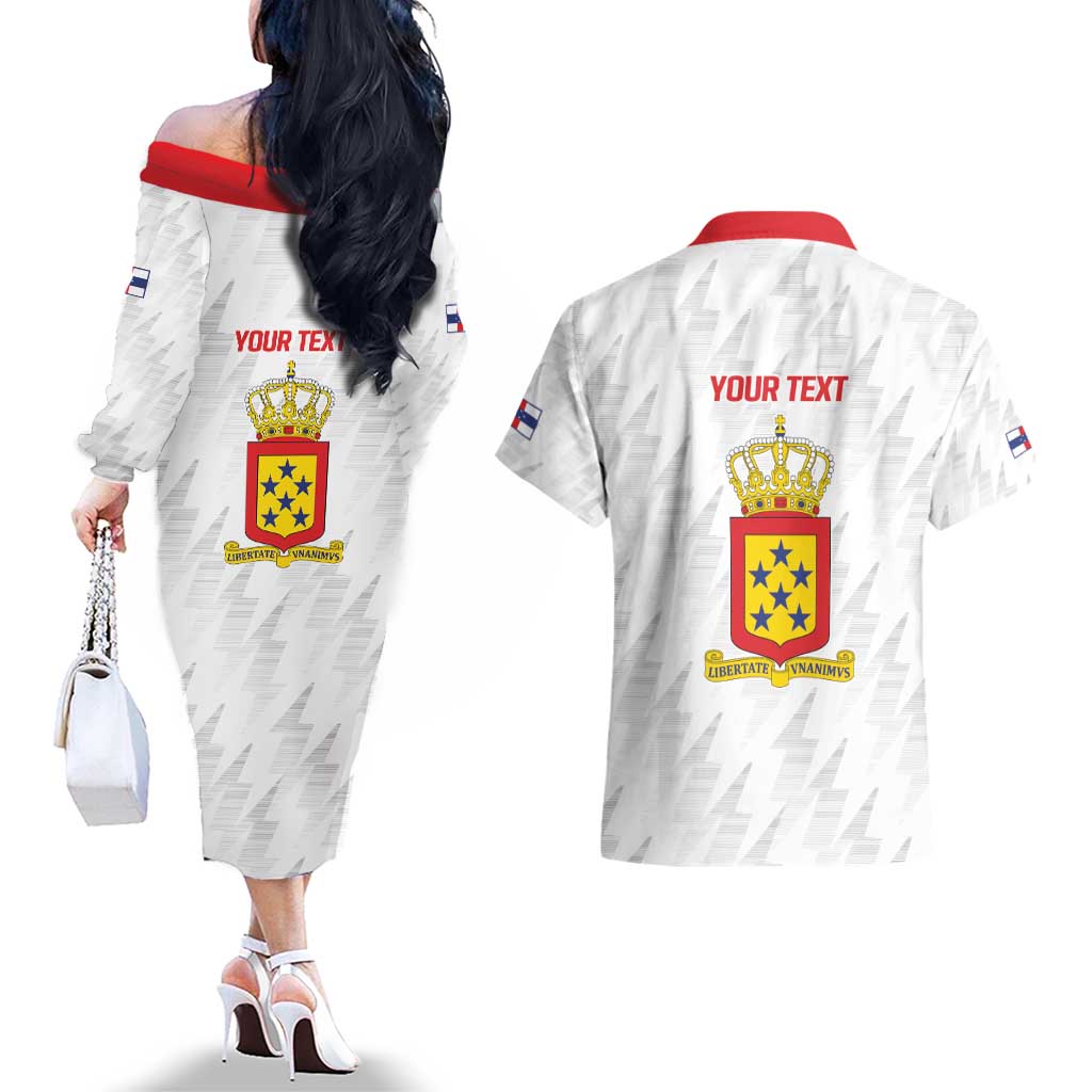 Personalized Nederlandse Antillen 1959-1986 Couples Matching Off The Shoulder Long Sleeve Dress and Hawaiian Shirt Simple Flag Style - Wonder Print Shop