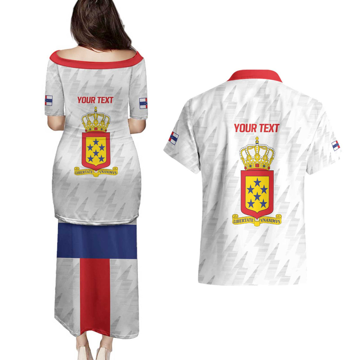 Personalized Nederlandse Antillen 1959-1986 Couples Matching Puletasi and Hawaiian Shirt Simple Flag Style - Wonder Print Shop