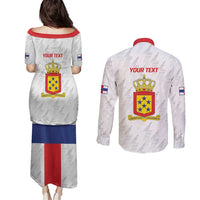 Personalized Nederlandse Antillen 1959-1986 Couples Matching Puletasi and Long Sleeve Button Shirt Simple Flag Style - Wonder Print Shop