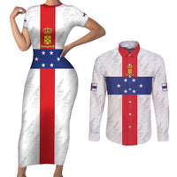 Personalized Nederlandse Antillen 1959-1986 Couples Matching Short Sleeve Bodycon Dress and Long Sleeve Button Shirt Simple Flag Style - Wonder Print Shop