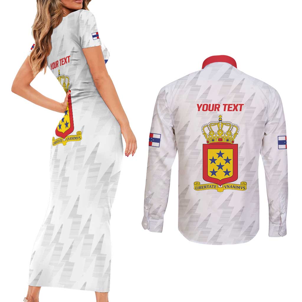 Personalized Nederlandse Antillen 1959-1986 Couples Matching Short Sleeve Bodycon Dress and Long Sleeve Button Shirt Simple Flag Style - Wonder Print Shop