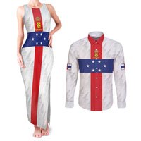 Personalized Nederlandse Antillen 1959-1986 Couples Matching Tank Maxi Dress and Long Sleeve Button Shirt Simple Flag Style - Wonder Print Shop