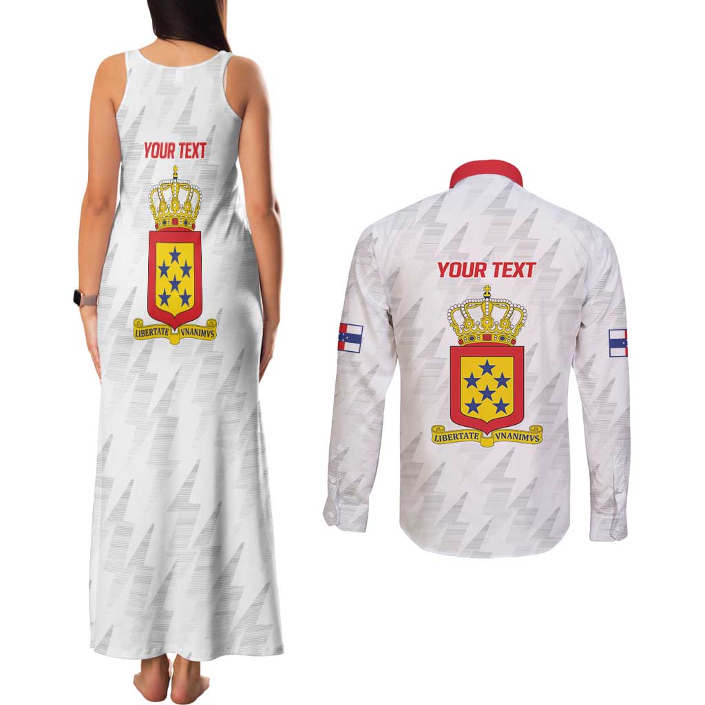 Personalized Nederlandse Antillen 1959-1986 Couples Matching Tank Maxi Dress and Long Sleeve Button Shirt Simple Flag Style - Wonder Print Shop