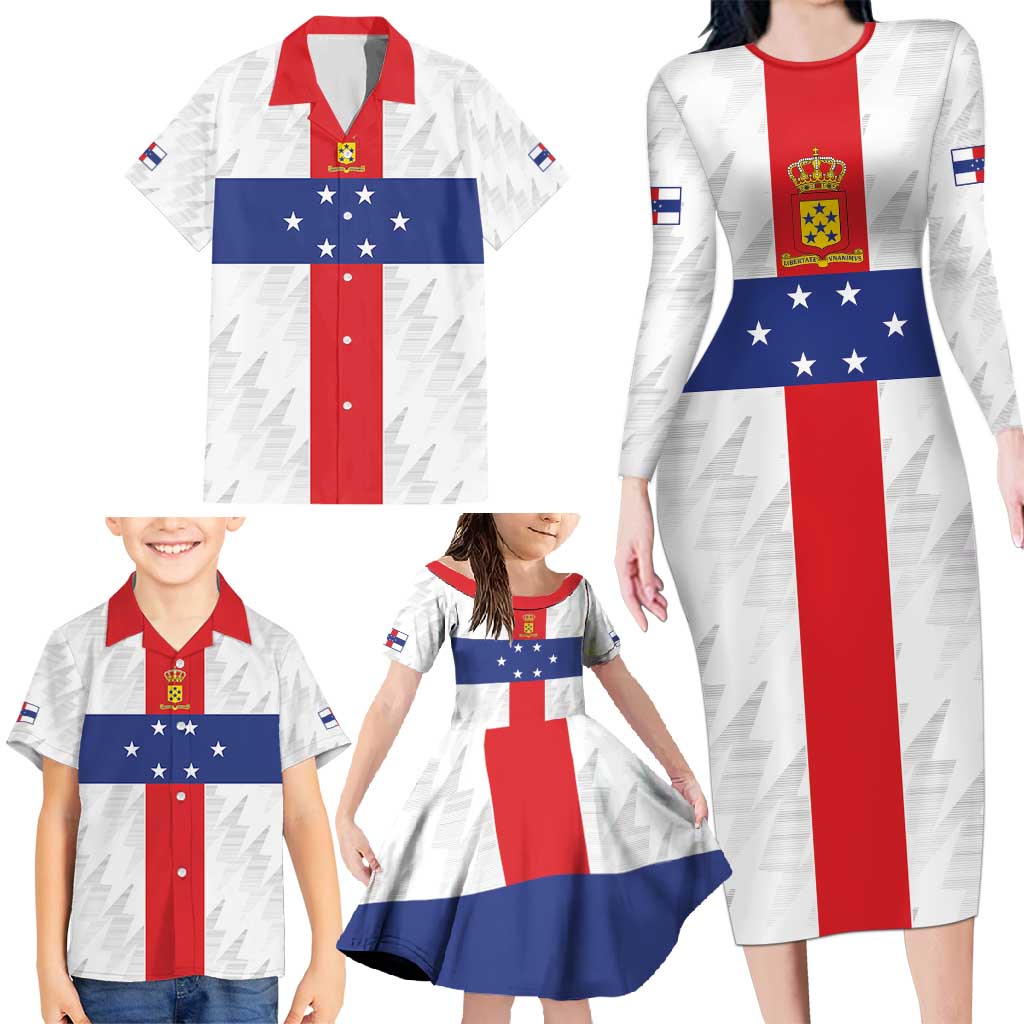 Personalized Nederlandse Antillen 1959-1986 Family Matching Long Sleeve Bodycon Dress and Hawaiian Shirt Simple Flag Style - Wonder Print Shop