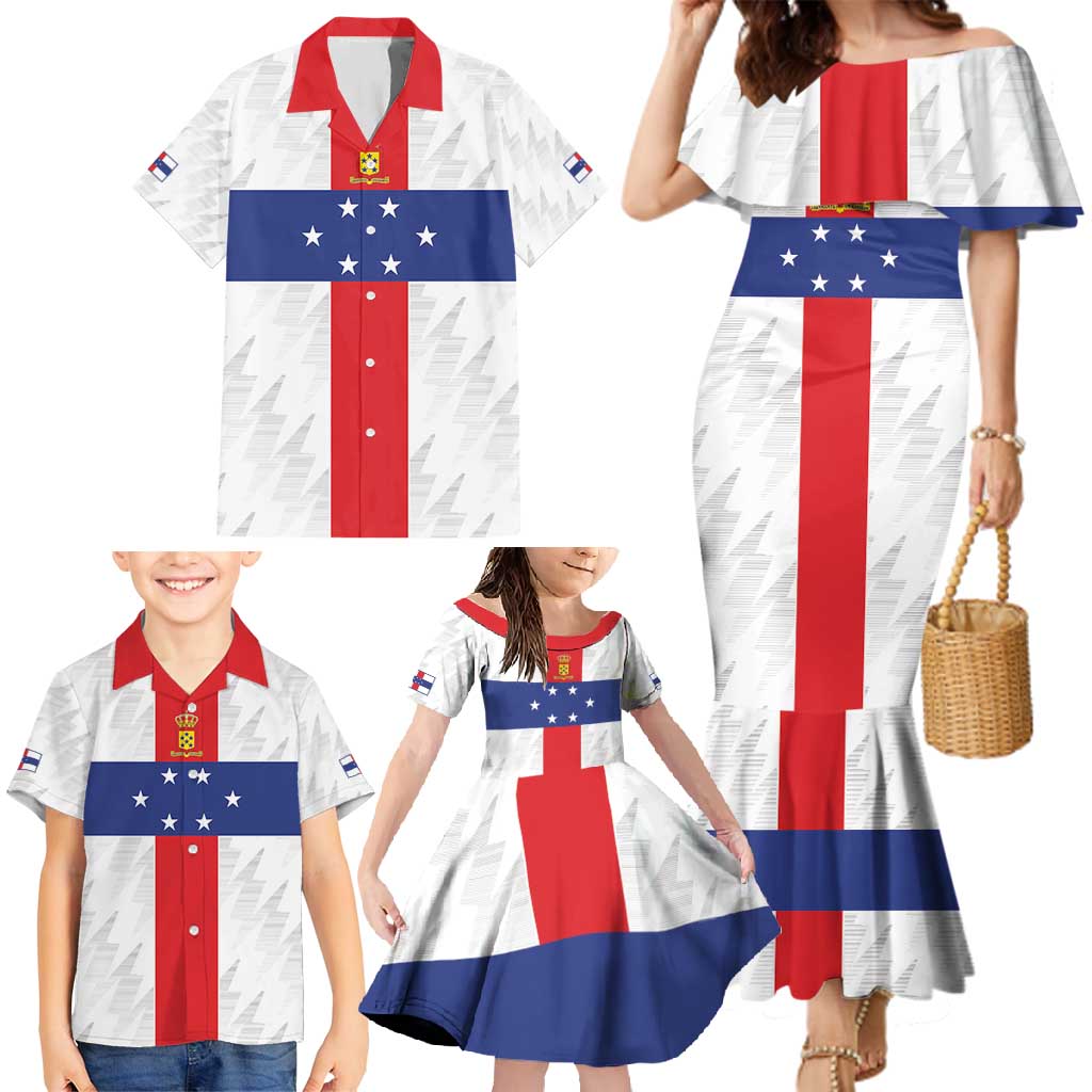 Personalized Nederlandse Antillen 1959-1986 Family Matching Mermaid Dress and Hawaiian Shirt Simple Flag Style - Wonder Print Shop