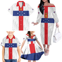 Personalized Nederlandse Antillen 1959-1986 Family Matching Off The Shoulder Long Sleeve Dress and Hawaiian Shirt Simple Flag Style - Wonder Print Shop