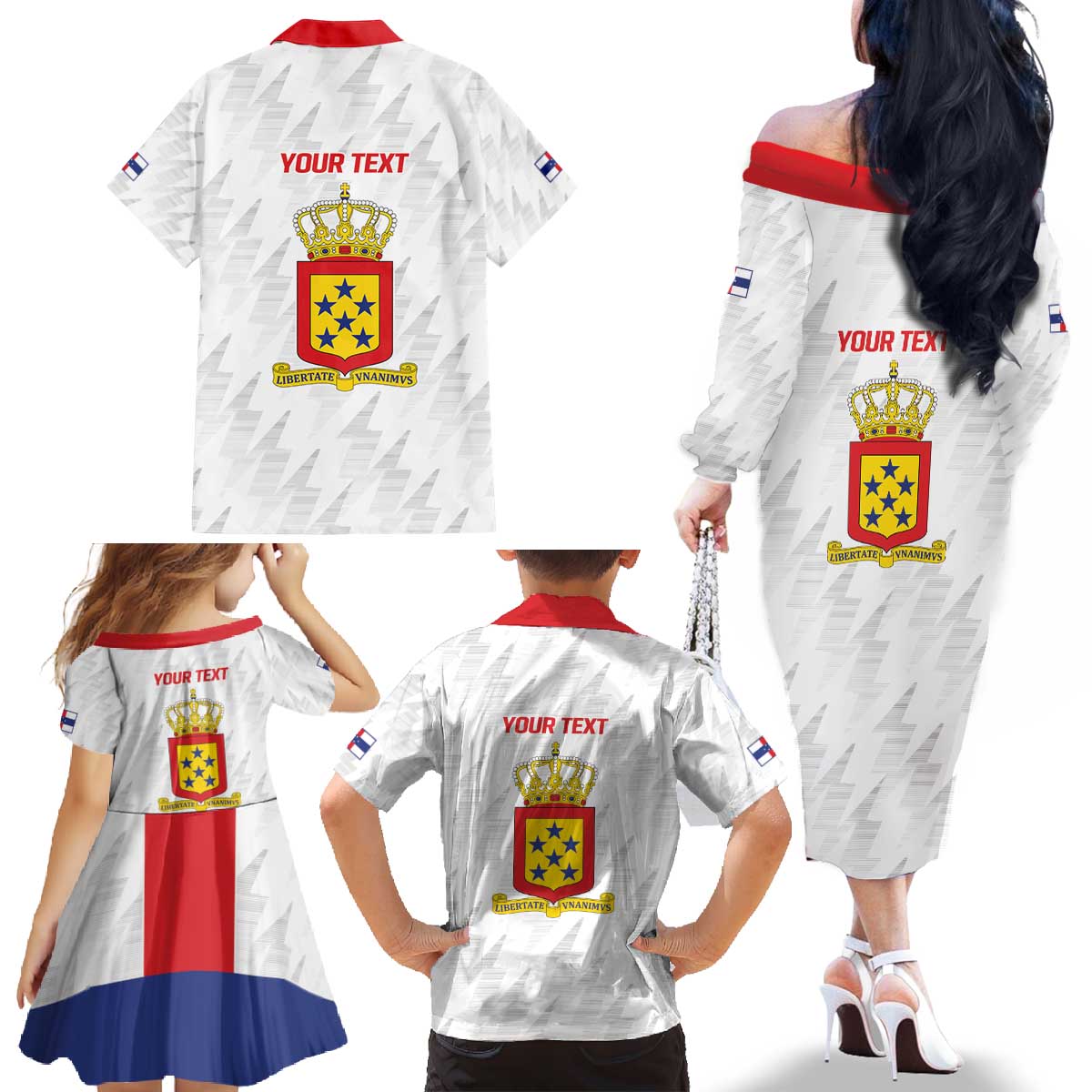Personalized Nederlandse Antillen 1959-1986 Family Matching Off The Shoulder Long Sleeve Dress and Hawaiian Shirt Simple Flag Style - Wonder Print Shop