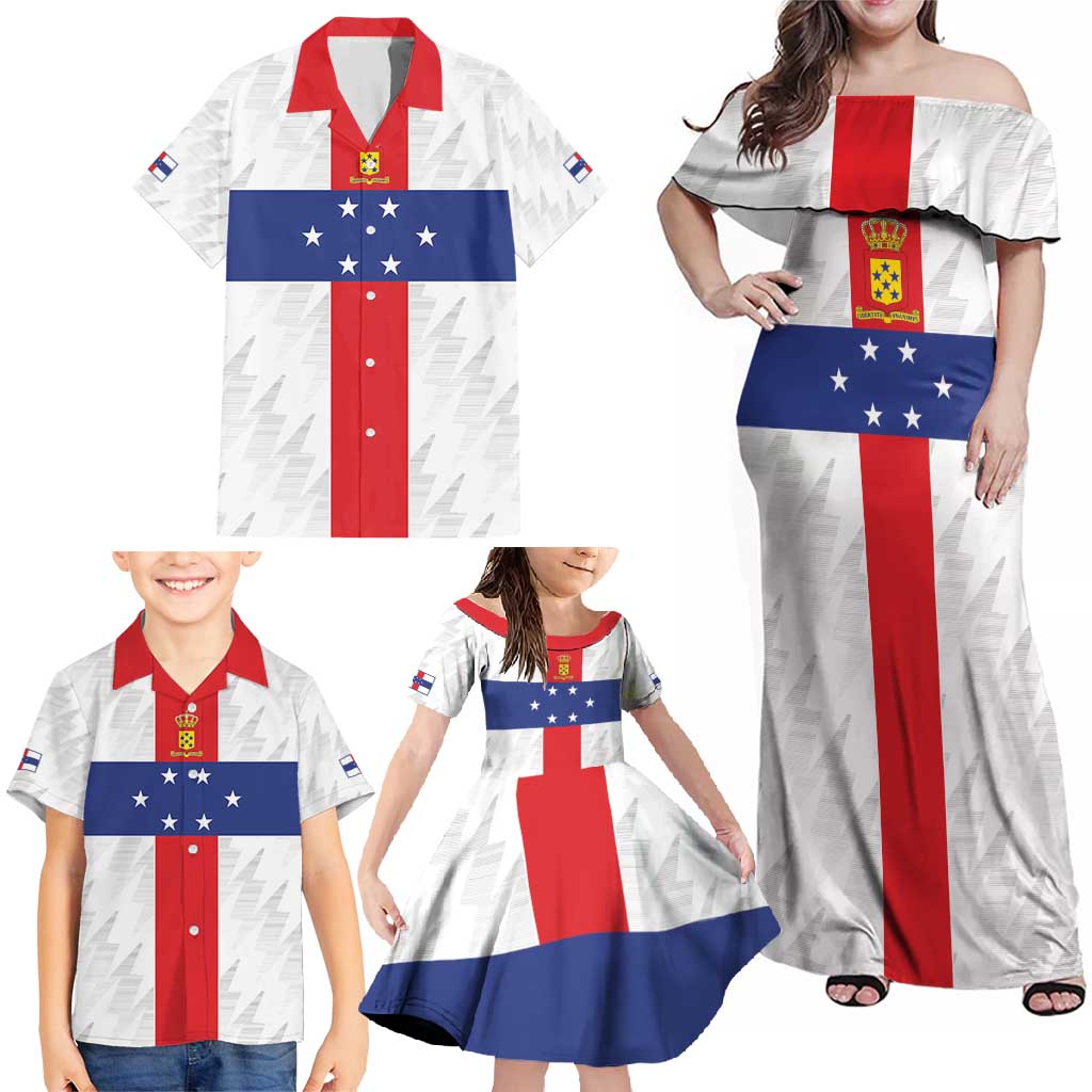 Personalized Nederlandse Antillen 1959-1986 Family Matching Off Shoulder Maxi Dress and Hawaiian Shirt Simple Flag Style - Wonder Print Shop
