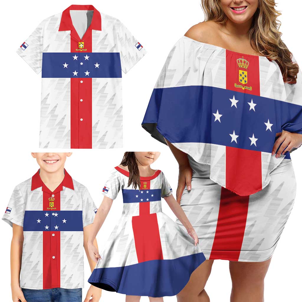 Personalized Nederlandse Antillen 1959-1986 Family Matching Off Shoulder Short Dress and Hawaiian Shirt Simple Flag Style - Wonder Print Shop