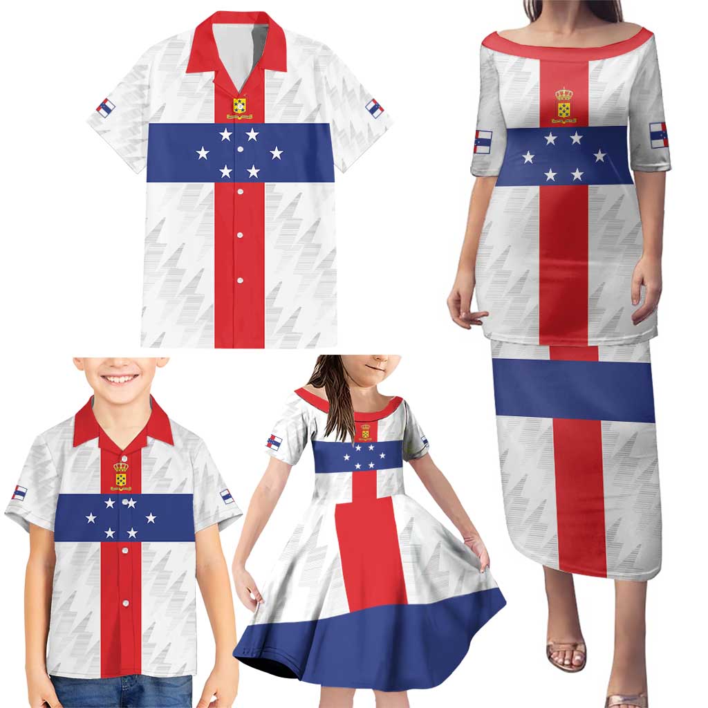 Personalized Nederlandse Antillen 1959-1986 Family Matching Puletasi and Hawaiian Shirt Simple Flag Style - Wonder Print Shop
