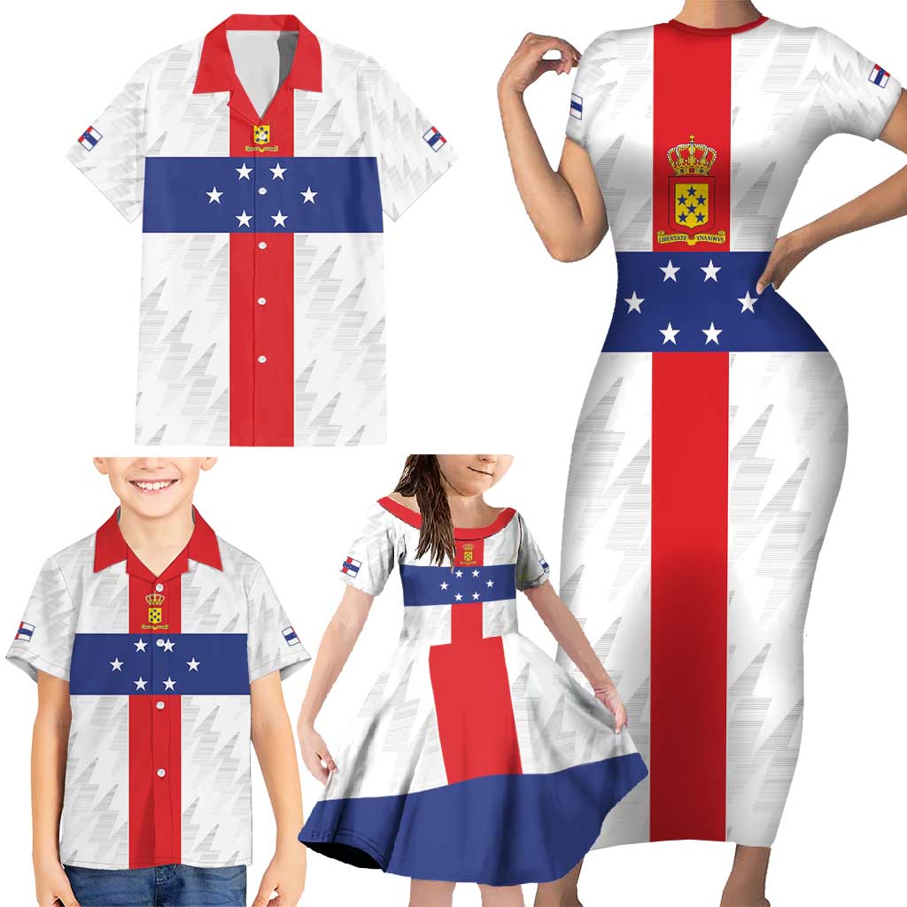 Personalized Nederlandse Antillen 1959-1986 Family Matching Short Sleeve Bodycon Dress and Hawaiian Shirt Simple Flag Style - Wonder Print Shop