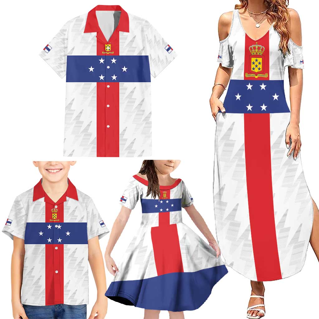 Personalized Nederlandse Antillen 1959-1986 Family Matching Summer Maxi Dress and Hawaiian Shirt Simple Flag Style - Wonder Print Shop