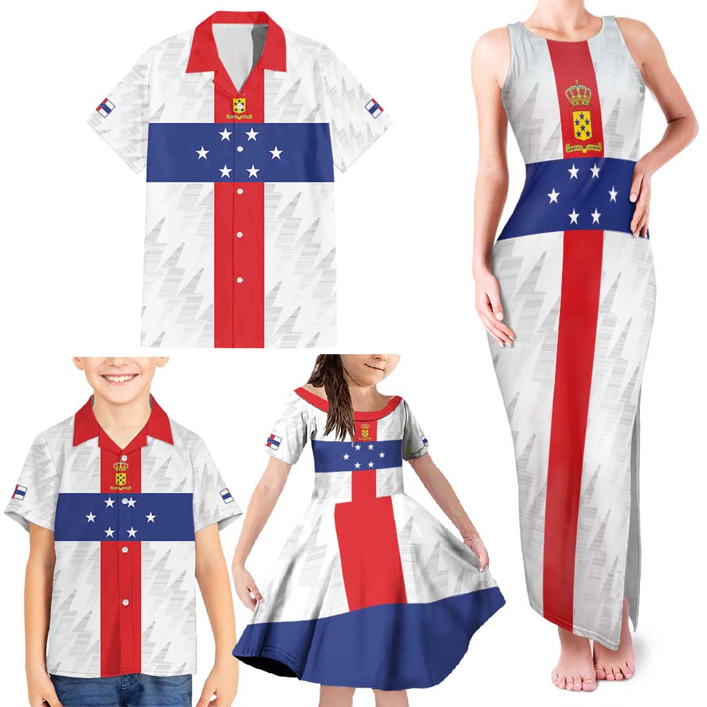 Personalized Nederlandse Antillen 1959-1986 Family Matching Tank Maxi Dress and Hawaiian Shirt Simple Flag Style - Wonder Print Shop
