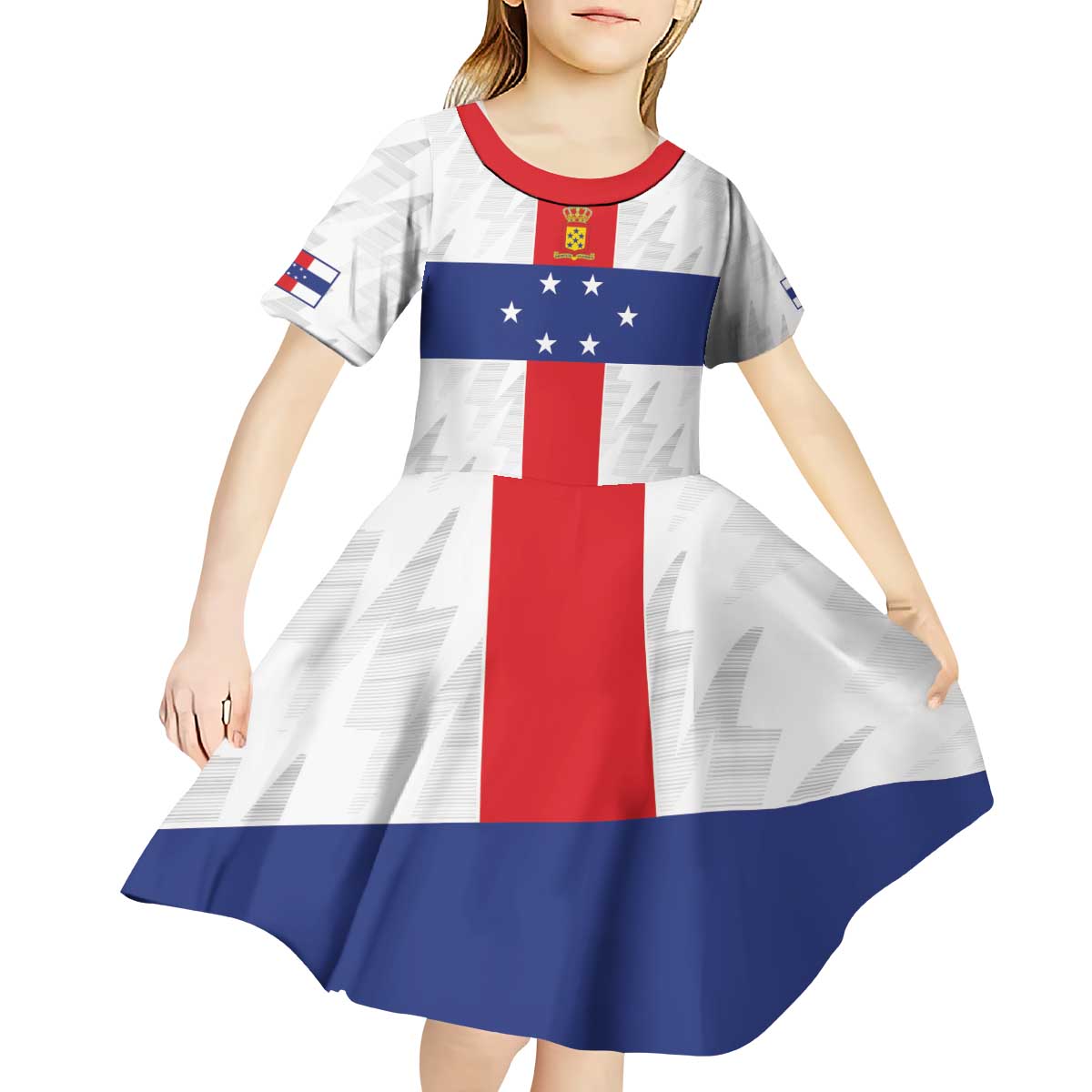 Personalized Nederlandse Antillen 1959-1986 Kid Short Sleeve Dress Simple Flag Style - Wonder Print Shop