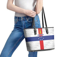 Personalized Nederlandse Antillen 1959-1986 Leather Tote Bag Simple Flag Style - Wonder Print Shop