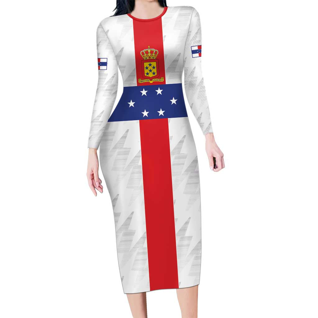 Personalized Nederlandse Antillen 1959-1986 Long Sleeve Bodycon Dress Simple Flag Style - Wonder Print Shop