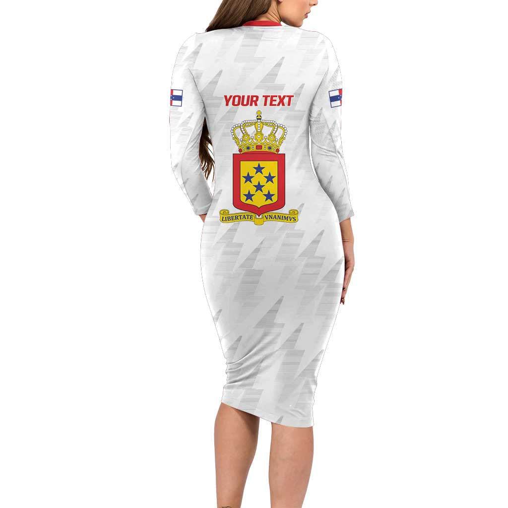 Personalized Nederlandse Antillen 1959-1986 Long Sleeve Bodycon Dress Simple Flag Style - Wonder Print Shop