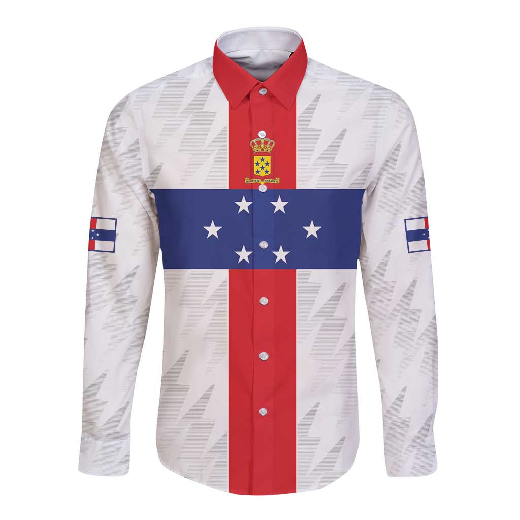 Personalized Nederlandse Antillen 1959-1986 Long Sleeve Button Shirt Simple Flag Style - Wonder Print Shop