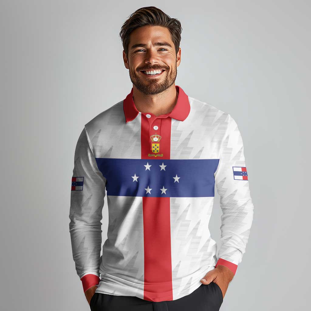 Personalized Nederlandse Antillen 1959-1986 Long Sleeve Polo Shirt Simple Flag Style - Wonder Print Shop
