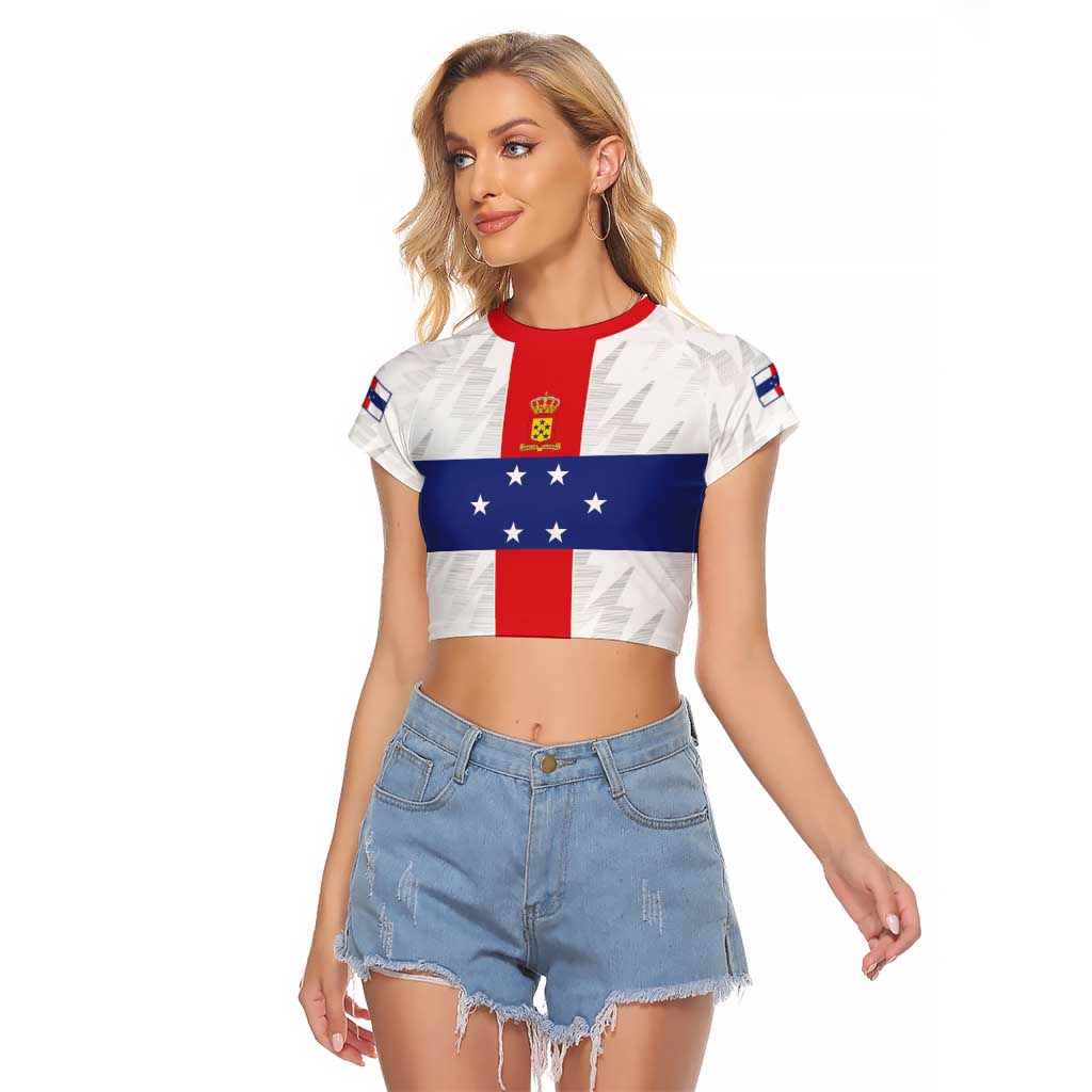 Personalized Nederlandse Antillen 1959-1986 Raglan Cropped T Shirt Simple Flag Style - Wonder Print Shop