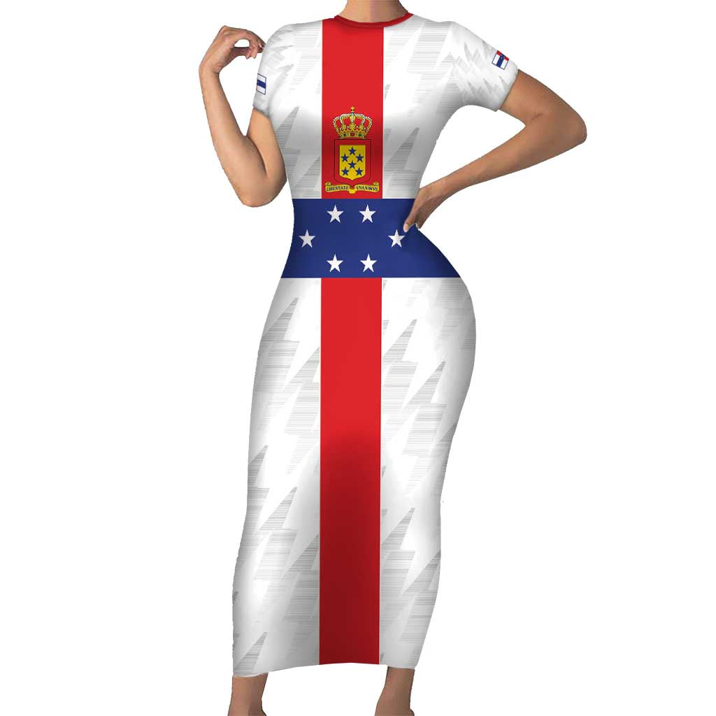 Personalized Nederlandse Antillen 1959-1986 Short Sleeve Bodycon Dress Simple Flag Style - Wonder Print Shop