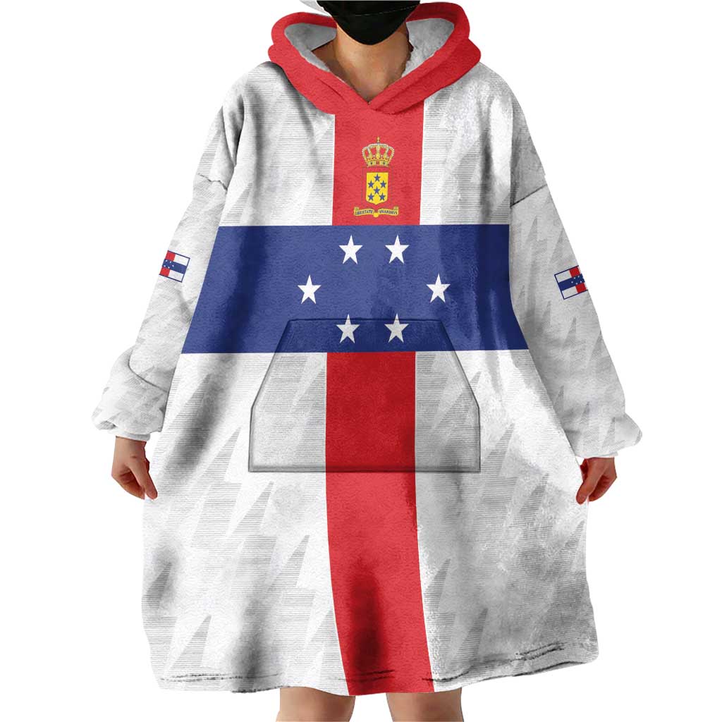 Personalized Nederlandse Antillen 1959-1986 Wearable Blanket Hoodie Simple Flag Style - Wonder Print Shop