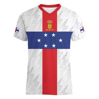 Personalized Nederlandse Antillen 1959-1986 Women V-Neck T-Shirt Simple Flag Style - Wonder Print Shop
