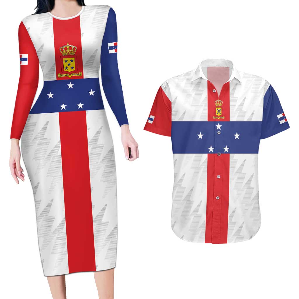 Personalized Nederlandse Antillen 1986-2010 Couples Matching Long Sleeve Bodycon Dress and Hawaiian Shirt Simple Flag Style - Wonder Print Shop