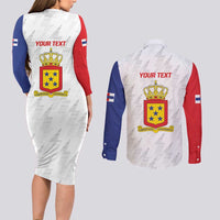 Personalized Nederlandse Antillen 1986-2010 Couples Matching Long Sleeve Bodycon Dress and Long Sleeve Button Shirt Simple Flag Style - Wonder Print Shop