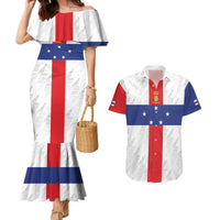 Personalized Nederlandse Antillen 1986-2010 Couples Matching Mermaid Dress and Hawaiian Shirt Simple Flag Style - Wonder Print Shop