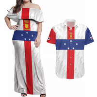 Personalized Nederlandse Antillen 1986-2010 Couples Matching Off Shoulder Maxi Dress and Hawaiian Shirt Simple Flag Style - Wonder Print Shop