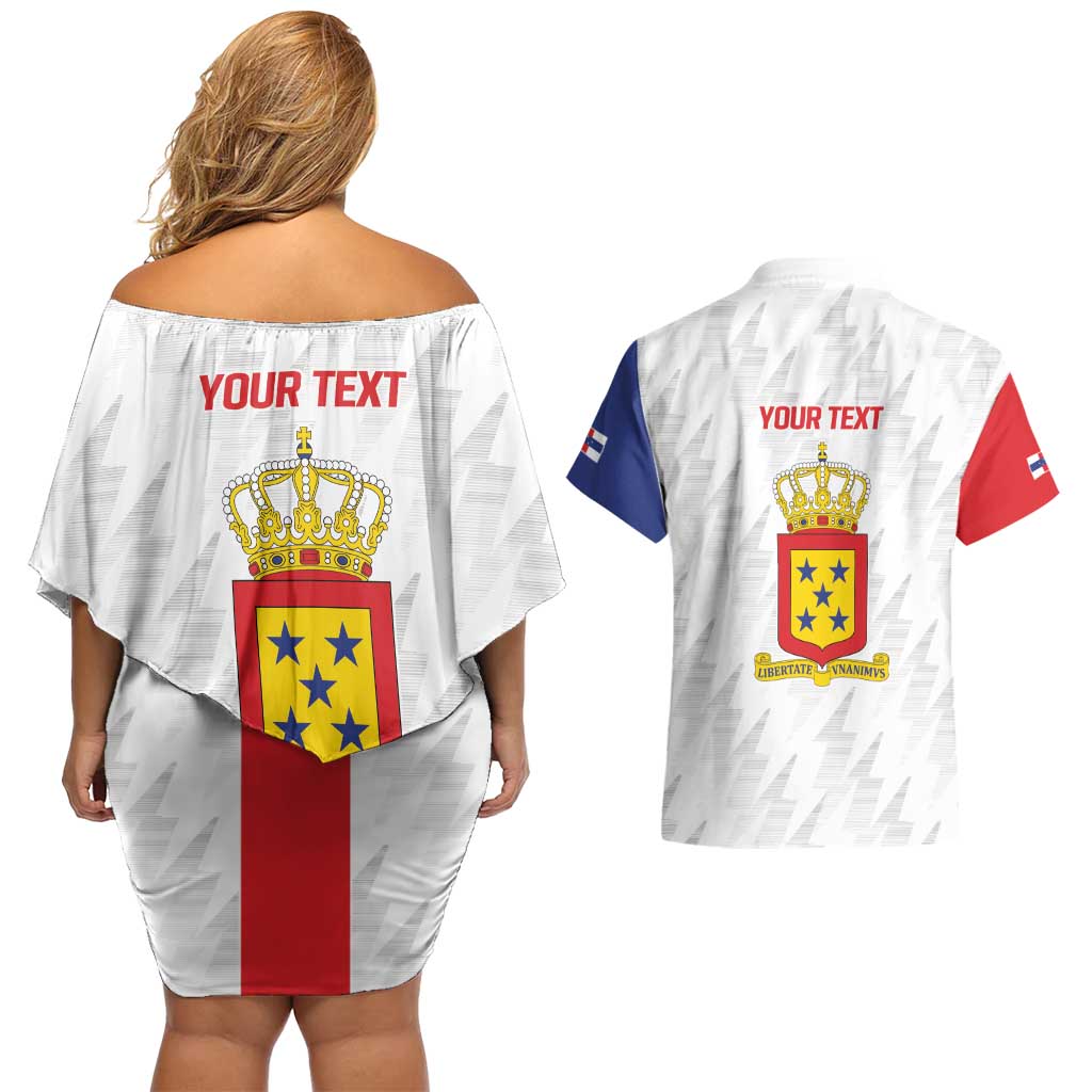 Personalized Nederlandse Antillen 1986-2010 Couples Matching Off Shoulder Short Dress and Hawaiian Shirt Simple Flag Style - Wonder Print Shop