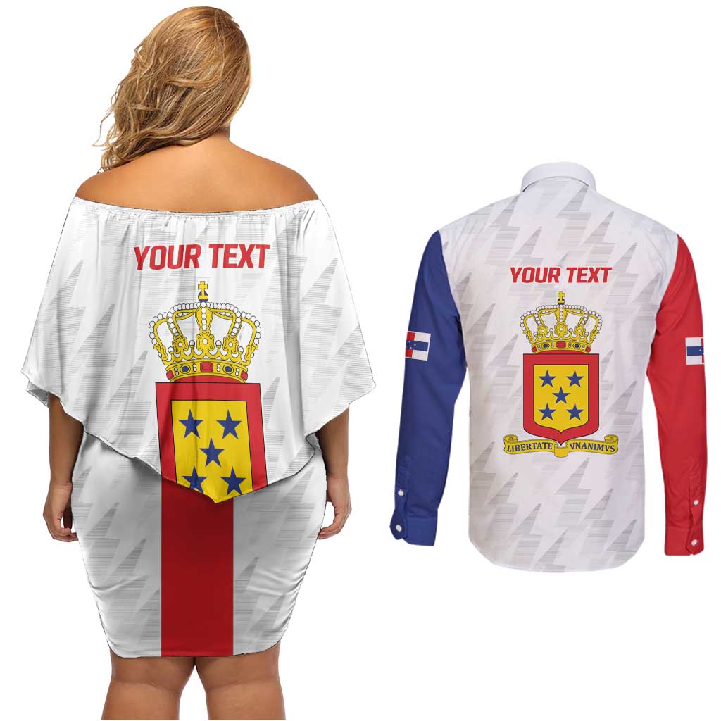 Personalized Nederlandse Antillen 1986-2010 Couples Matching Off Shoulder Short Dress and Long Sleeve Button Shirt Simple Flag Style - Wonder Print Shop