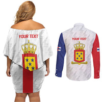 Personalized Nederlandse Antillen 1986-2010 Couples Matching Off Shoulder Short Dress and Long Sleeve Button Shirt Simple Flag Style - Wonder Print Shop